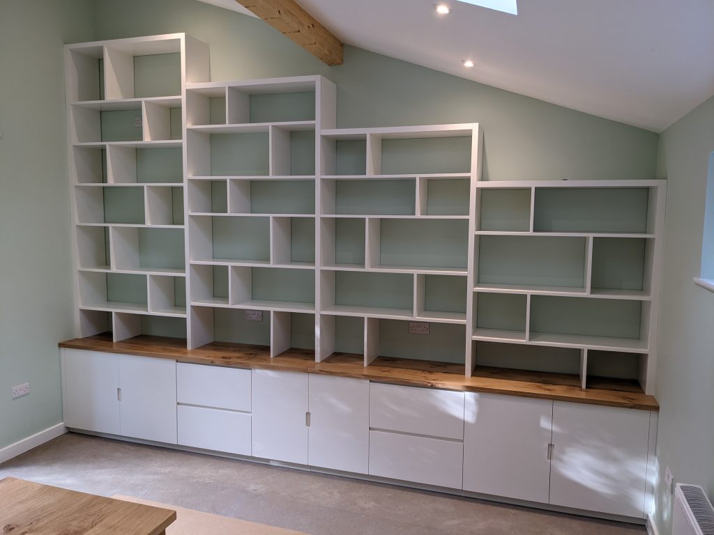 Built in office shelving and storage unit